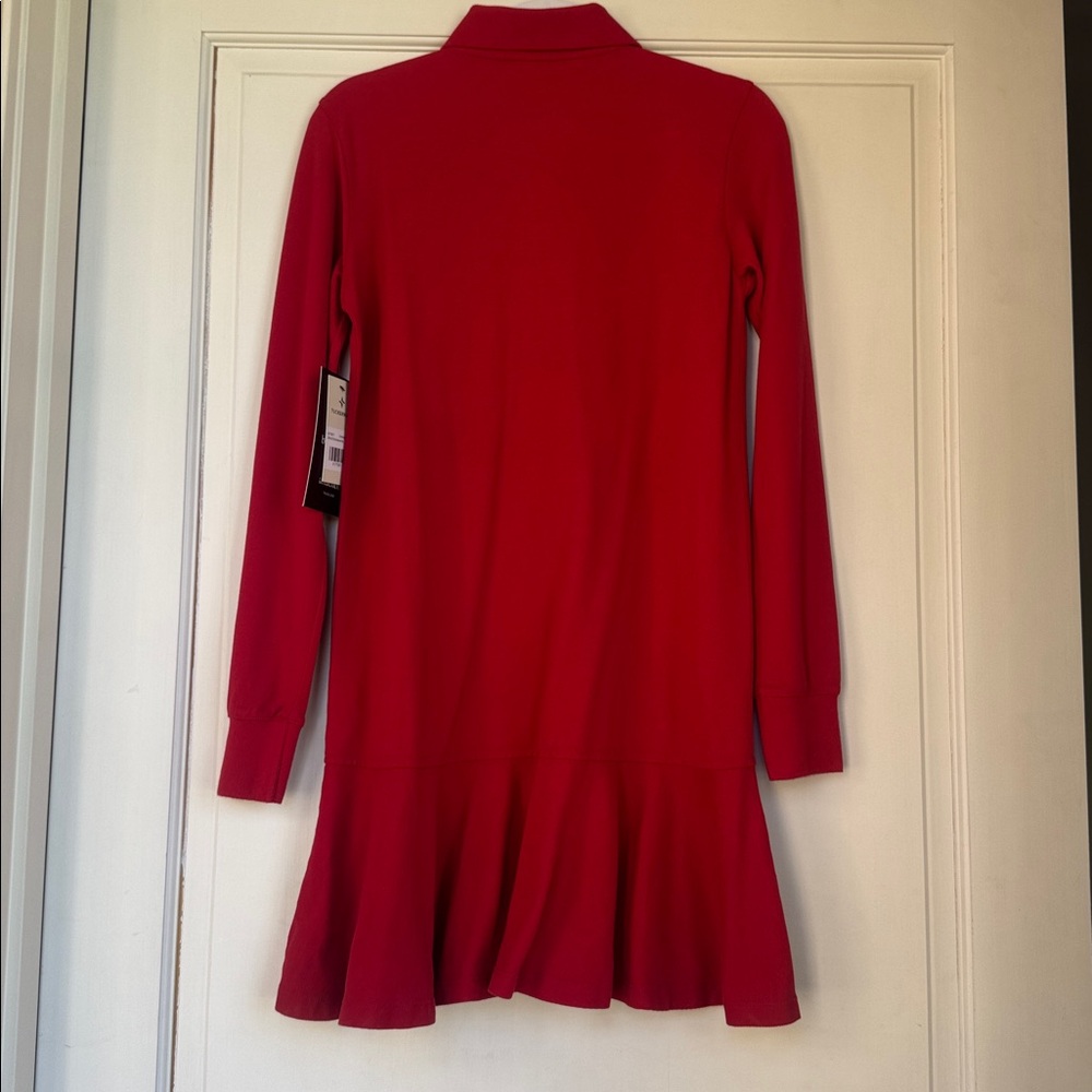 NEW With Tag Red Long Sleeve Cotton Polo Dress with Hem Detail - Picture 7 of 7